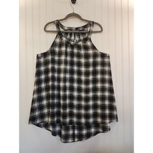 Torrid Black White Plaid Gold Metallic High Neck High Low Sleeveless Blouse 1 L